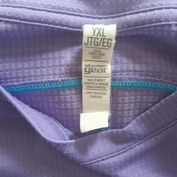 Under Armour All Season Gear Top Junior YXL Purple Blue Stitch Logo Thumb Hole - Picture 11 of 11